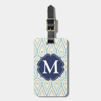 Étiquette À Bagage Damassé élégante moderne Paisley bleu personnalisé