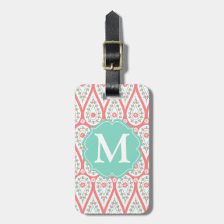 Étiquette À Bagage Damassé élégante moderne Paisley de corail