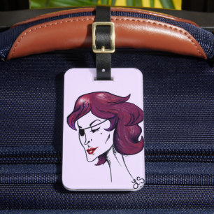 Étiquette À Bagage Dame pirate violette Femme aux cheveux violets Des