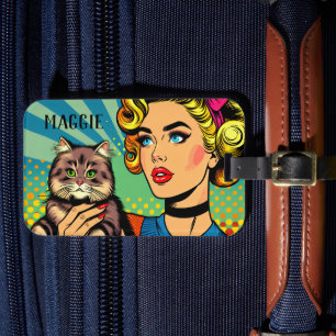 Étiquette À Bagage Dame Rétro et Chat Personnalisés