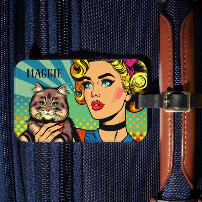 Étiquette À Bagage Dame Rétro et Chat Personnalisés (Insitu Rectoal 4)