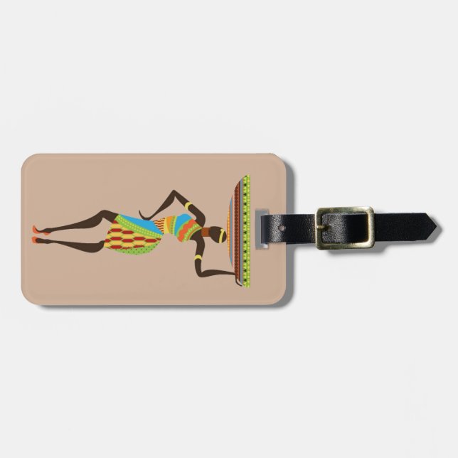 Étiquette À Bagage Dame tribale africaine avec l'art tribal corbeille (Devant horizontal)