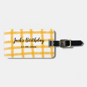 Étiquette À Bagage damier jaune noir ajouter nom date anniversaire