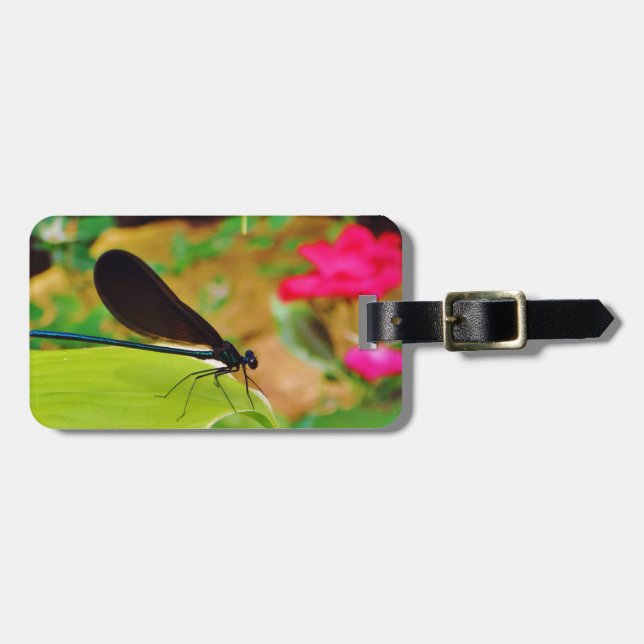 Étiquette À Bagage Damselfly et Rose (Devant horizontal)