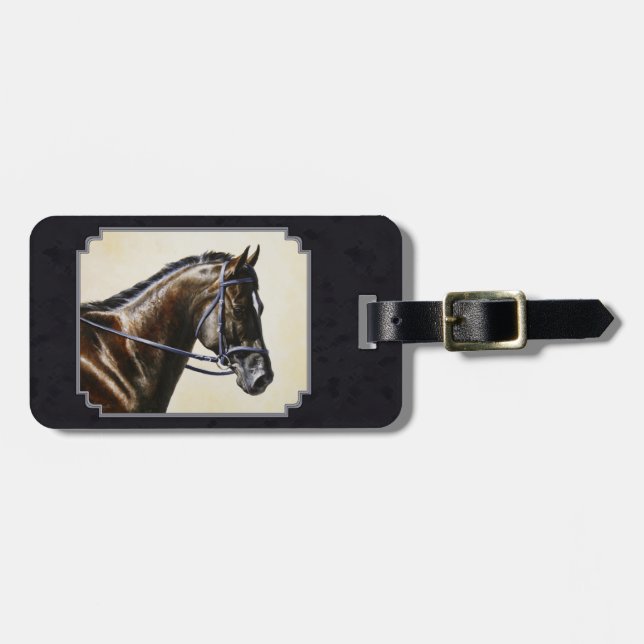Étiquette À Bagage Dark Bay Dressage Horse Blue Black (Devant horizontal)