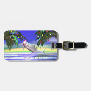 Étiquette À Bagage Dauphin de Noël tropical