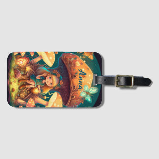 Étiquette À Bagage De beaux elfes mignons jouent sous les champignons