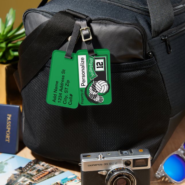 Étiquette À Bagage 🏐 de volley-ball sportif vert et noir (Recto & Verso)