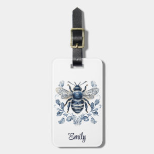 Étiquette À Bagage Décor d'abeilles de style Delft bleu et blanc avec