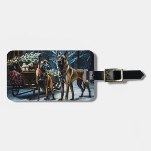 Étiquette À Bagage Décor de Noël de traîneau enneigé Malinois belge