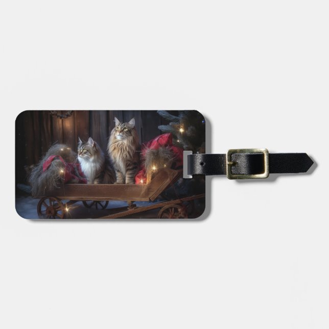 Étiquette À Bagage Décor de Noël du Maine Coon Snowy Sleigh (Devant horizontal)