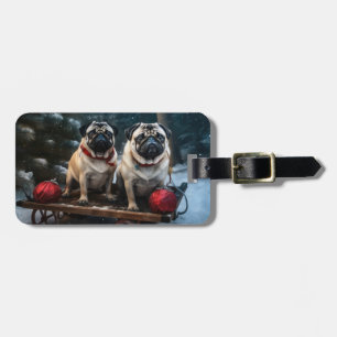 Étiquette À Bagage Décor de Noël Pug Snowy Sleigh