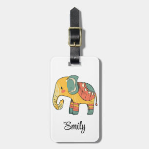 Étiquette À Bagage Décor d'éléphant de caricature coloré mignon