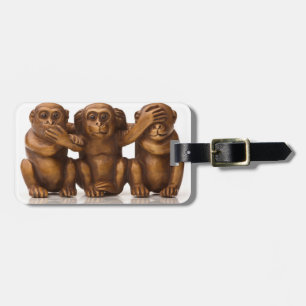 Étiquette À Bagage Découpage de trois singes en bois
