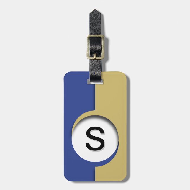 Étiquette À Bagage Découpe de monogramme d'or bleu (Devant Vertical)