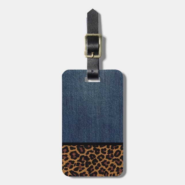 Étiquette À Bagage Denim et léopard (Devant Vertical)