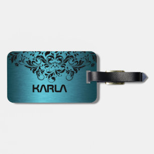 Étiquette À Bagage Dentelle bleu-vert en métal et noir