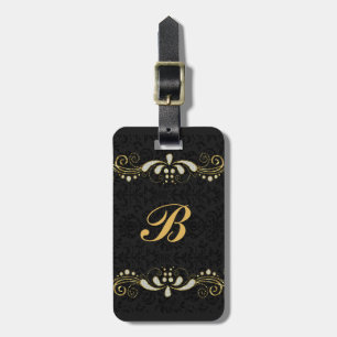 Étiquette À Bagage Dentelle Florale Faux Or Et Parties scintillant