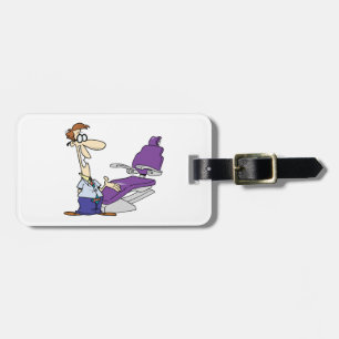 Étiquette À Bagage Dentiste masculin drôle et chaise dentaire violett