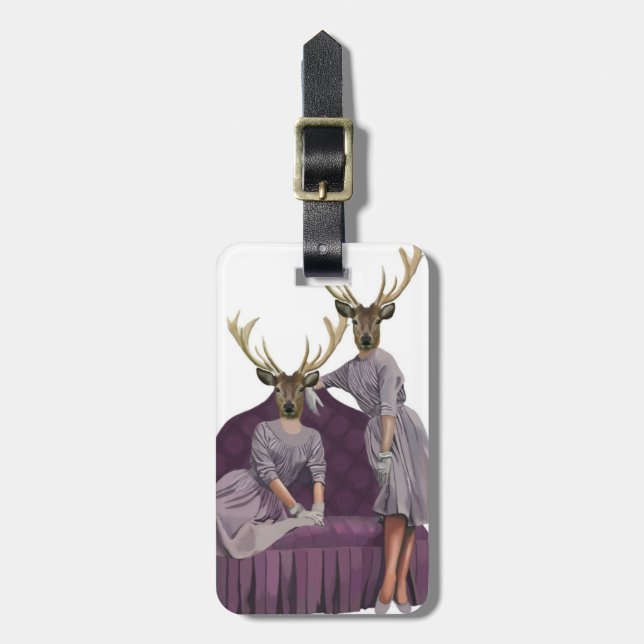 Étiquette À Bagage Des jumeaux de cerfs en robes violettes.jpg (Devant Vertical)