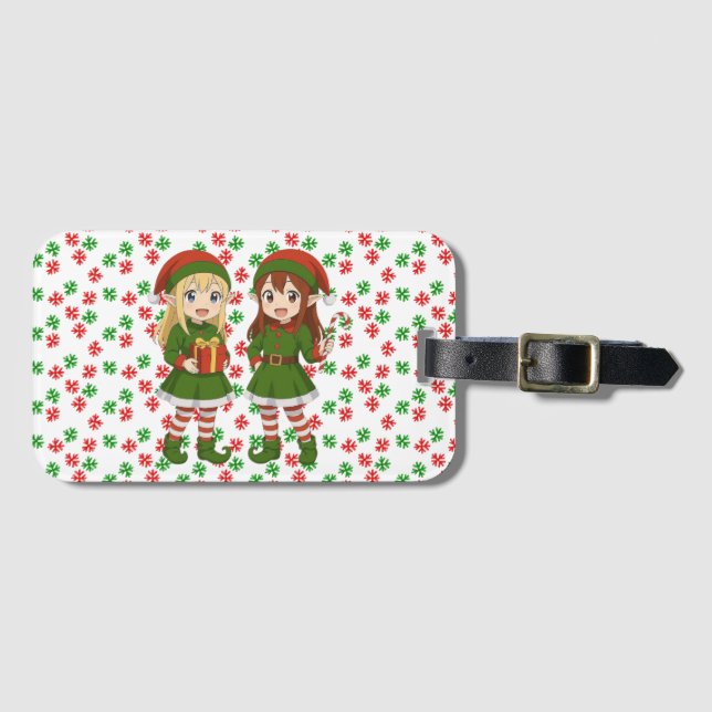 Étiquette À Bagage Des lutins de Noël anime mignons (Devant Horizontal)
