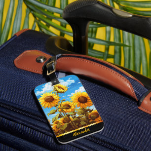 Étiquette À Bagage Des tournesols brillants fleurissent sous un ciel