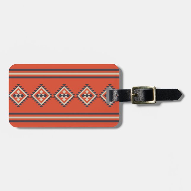 Étiquette À Bagage Design aztèque dans les tons orange, beige et bleu (Devant horizontal)