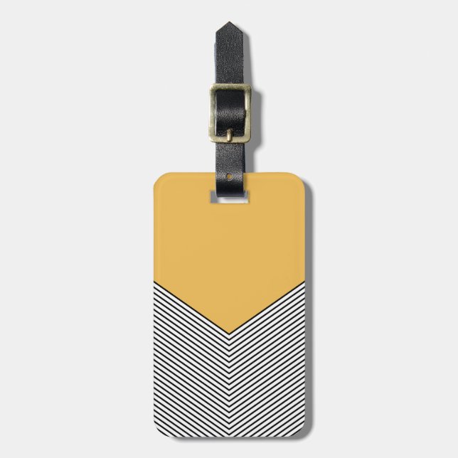 Étiquette À Bagage Design de chevrons noir et blanc et triangle jaune (Devant Vertical)