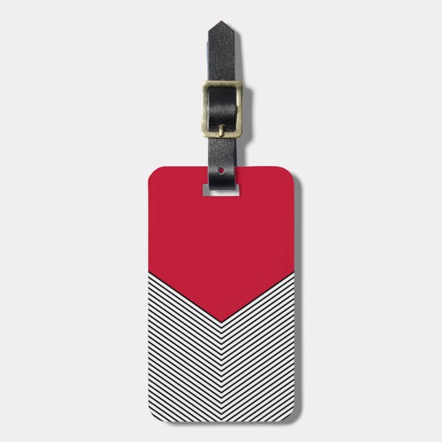 Étiquette À Bagage Design de chevrons noir et blanc et triangle rouge (Devant Vertical)