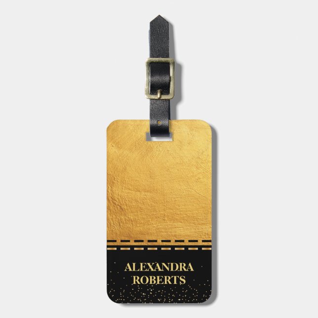 Étiquette À Bagage Design de luxe Monogram Black and Gold (Devant Vertical)