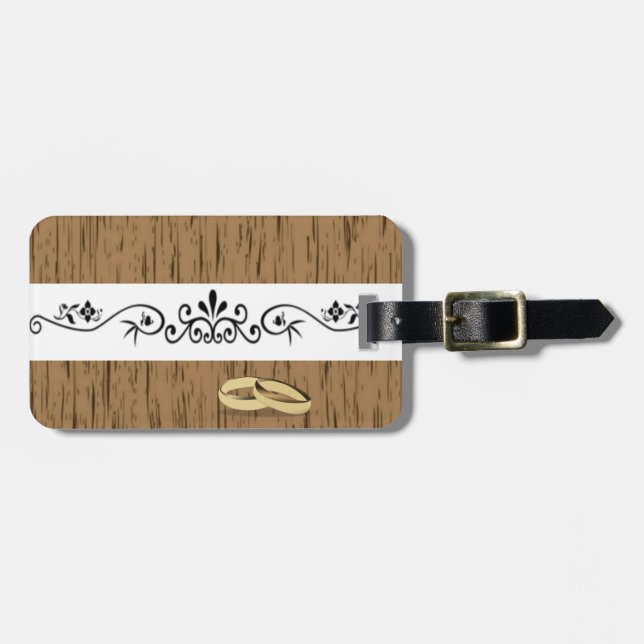 Étiquette À Bagage Design De Mariage Élégant Avec Anneaux (Devant horizontal)
