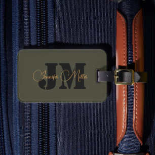 Étiquette À Bagage Design élégant minimaliste olives foncé monogramme