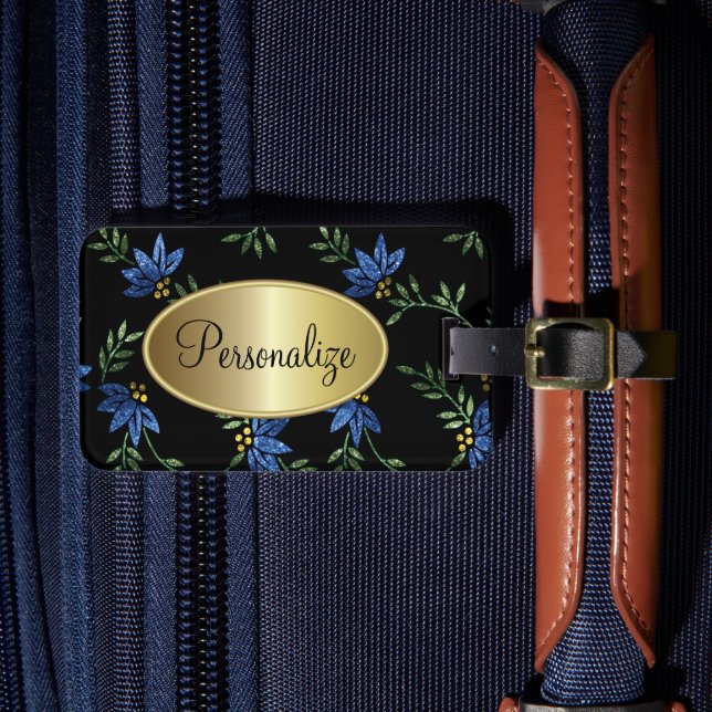 Étiquette À Bagage Design moderne de Flore Bleu Victorien (Insitu Rectoal 4)