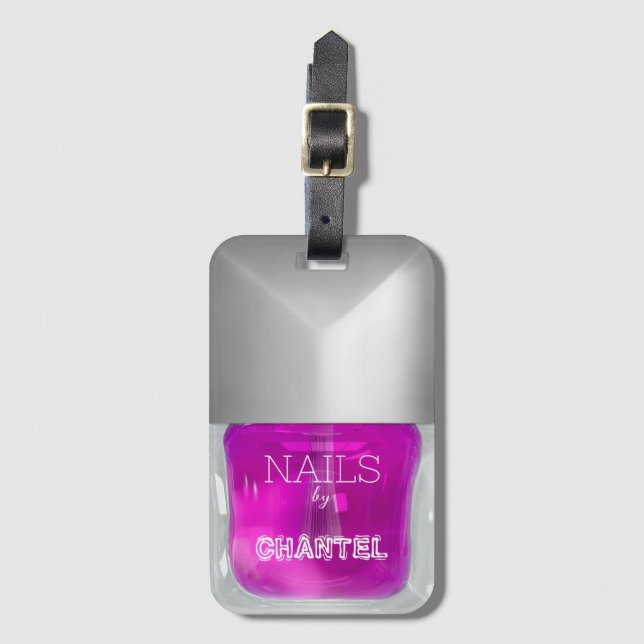 Étiquette À Bagage Design moderne tendance néon rose vernis chic (Devant Vertical)