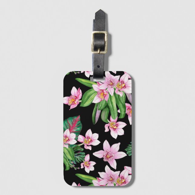 Étiquette À Bagage Design Orchidées Aquarelle 27 (Devant Vertical)