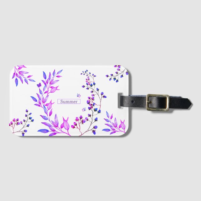 Étiquette À Bagage Design original de fleurs et branches violettes (Devant Horizontal)
