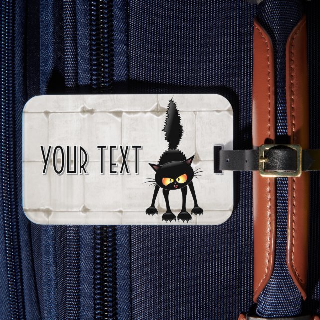 Étiquette À Bagage Dessin animé de chat noir drôle et féroce  (Insitu Rectoal 4)