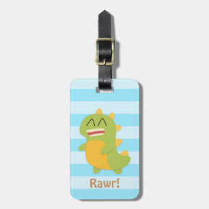 Étiquette À Bagage Dessin animé kawaii de Dino vert et jaune