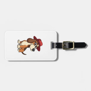 Étiquette À Bagage Dessin animé vintage Basset Hound au chapeau rouge