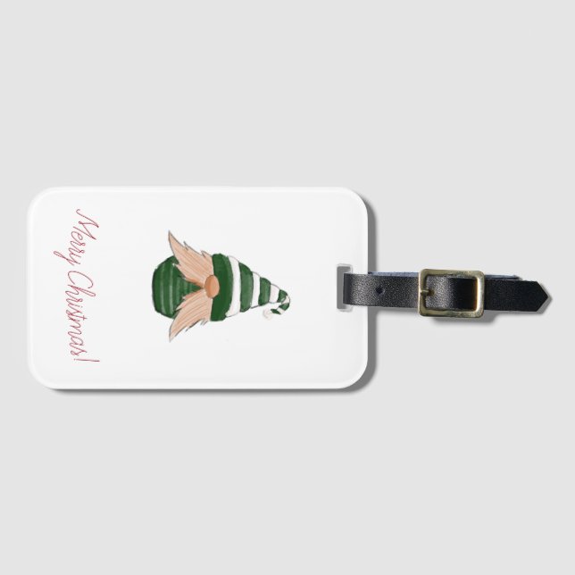 Étiquette À Bagage Dessin d'aquarelle gnome de Noël (Devant Horizontal)