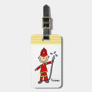 Étiquette À Bagage Dessin de pompier bonhomme allumette