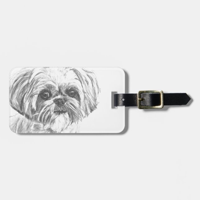 Étiquette À Bagage Dessin de Shih Tzu (Devant horizontal)