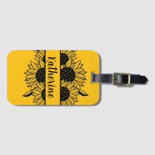 Étiquette À Bagage Dessin de tournesols en ligne personnalisé avec no