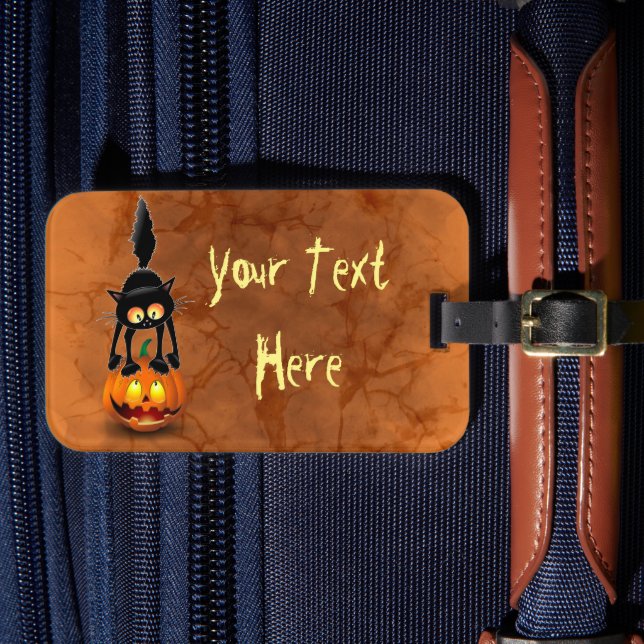 Étiquette À Bagage Dessin d'Halloween Cat effrayé sur licence Citroui (Insitu Rectoal 4)