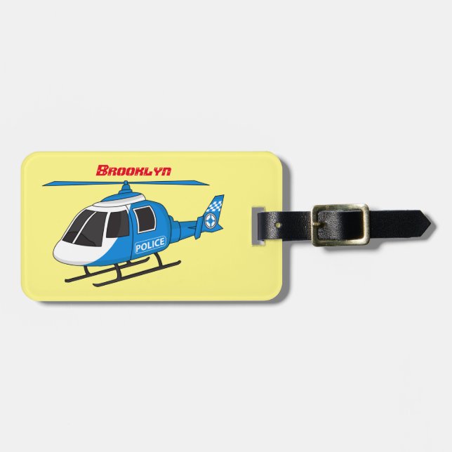 Étiquette À Bagage Dessin d'hélicoptère du service de police mignon (Devant horizontal)