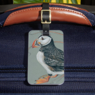 Étiquette À Bagage Dessin d'Oiseaux de Puffin de l'Atlantique