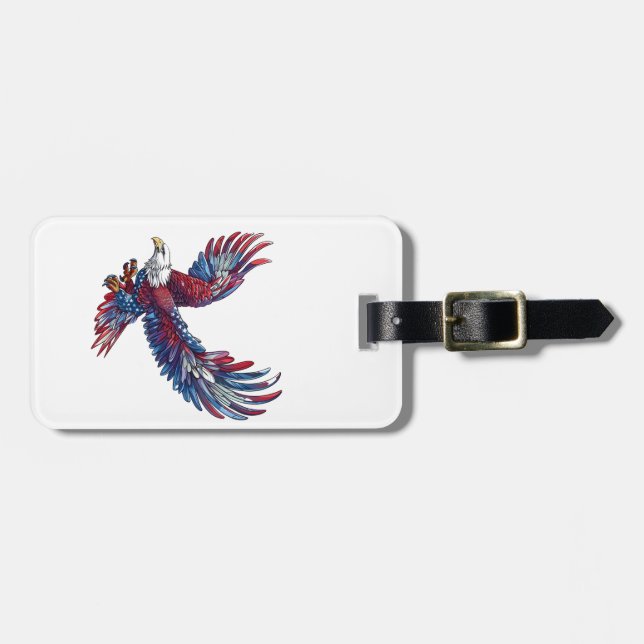 Étiquette À Bagage Dessin d'un aigle, concept 4 juillet (Devant horizontal)