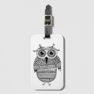 Étiquette À Bagage Dessin ethnique d'encre de hibou