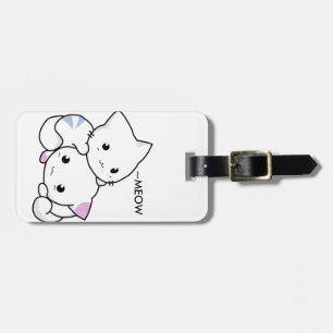 Étiquette À Bagage Dessin mignon de chaton de garçon et de fille dans