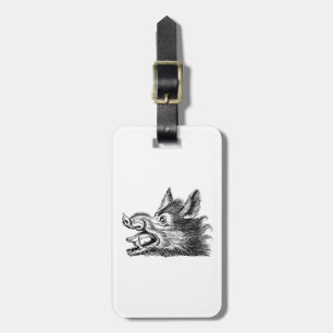 Étiquette À Bagage Dessin tête de sanglier vintage en noir et blanc